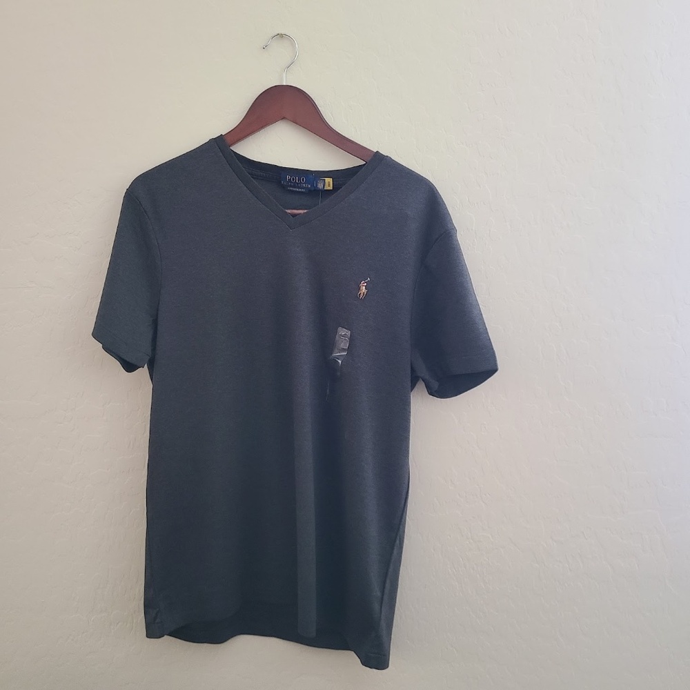 NWT Polo Ralph Lauren Dark Gray Custom Slim Fit Medium V-Neck Shirt